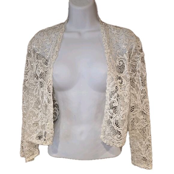 Vntg Y2k R&M Richards Ivory Lace Open Front Cardigan Sz L - Picture 1 of 4